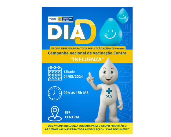 Imagem de compartilhamento para o artigo Chapadão do Sul  oferece vacina contra Influenza para população acima de 06 meses de idade da MS Todo dia